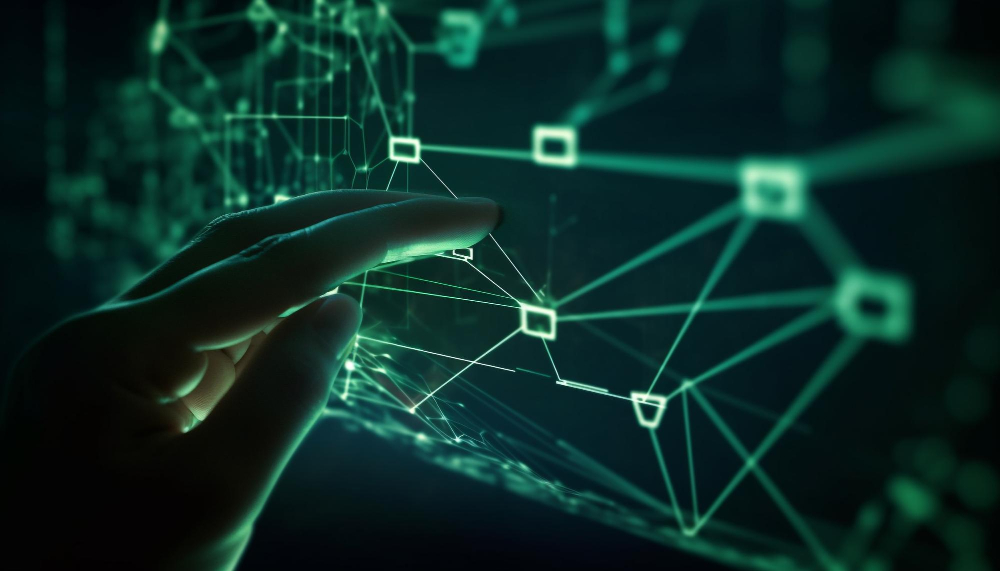 Dois empresários discutindo em frente a um computador.